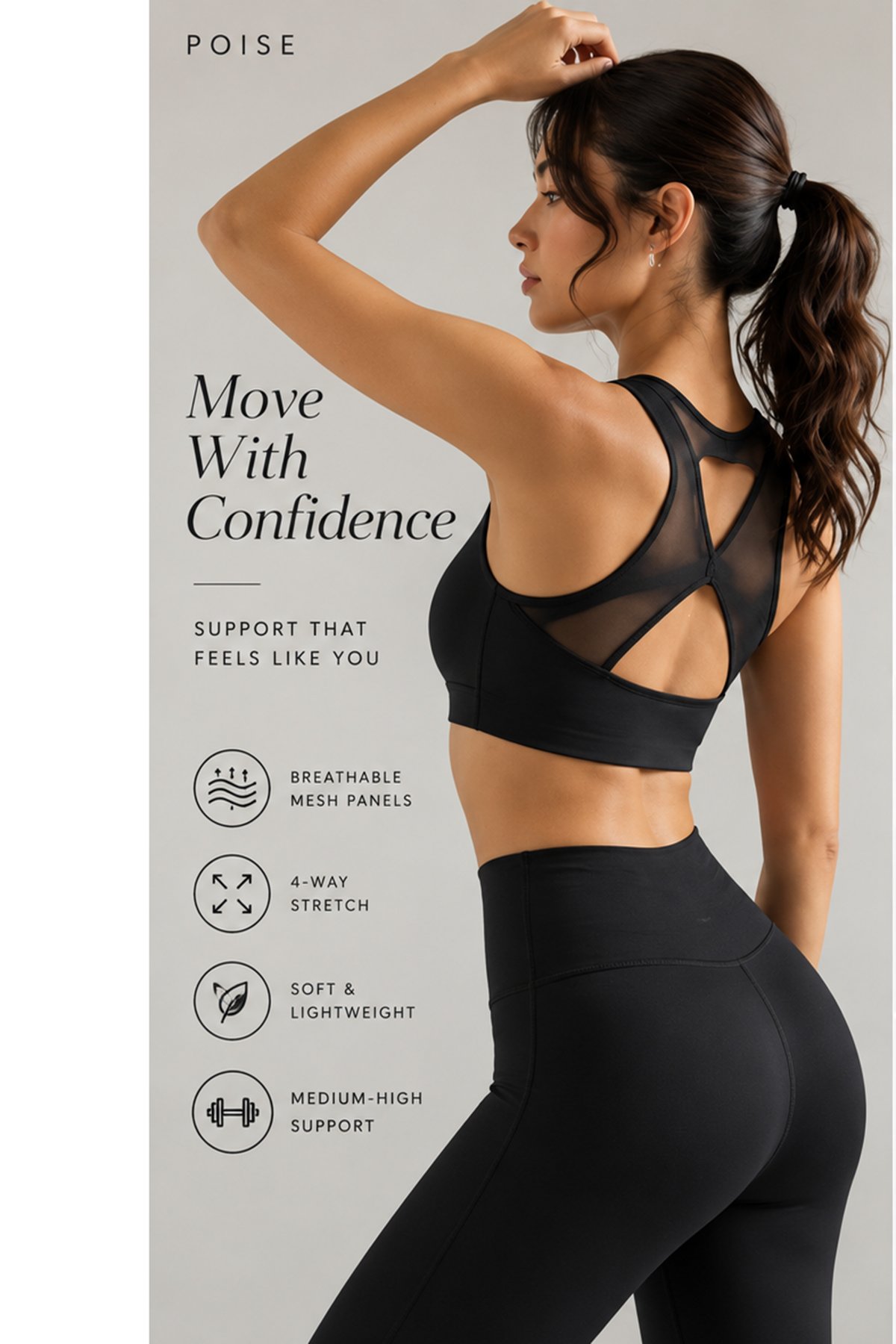 POISE Performance Sports Bra in Black